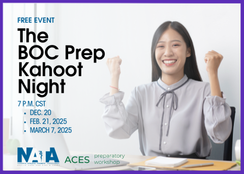 FREE BOC Prep Kahoot NIght, NATA Logo, ACES Preparatory Workshop logo